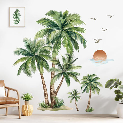 wondever Large Palm Tree Wall Stickers Tropical Plants Coconut Tree Peel and Stick Wall Art Decals for Living Room