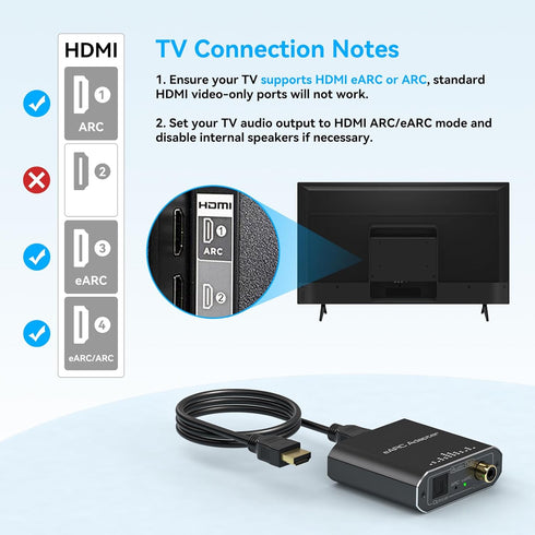 192KHZ VPFET HDMI eARC Audio Extractor Only Work for HDTV ARC/eARC Audio Adapter Converter HDTV Audio Transmitted via