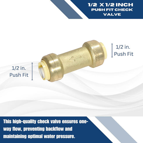 XFITTING 1/2" x 1/2" Push Fit Check Valve, Certified to NSF ANSI 61, Brass Plumbing Fitting for Copper, Pex