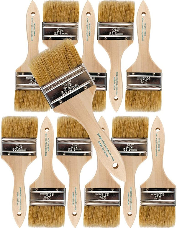 Pro Grade Chip Paint Brushes, 12-Pack 2.5" for Paints, Stains, Varnishes, Glues, & Gesso
