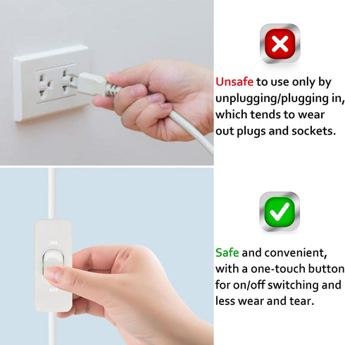 Long Extension Cord with Switch On/Off, 3 Prong Grounded Plug Indoor Power Cord 6.56 FT Waterproof