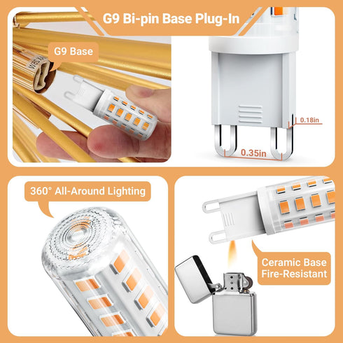 G9 Bulb 4W, 2700K 6 Pack, 40 T4 G9 9 Bulbs 120V 450 360 Non-dimmable TJOY LED Soft Warm White Equivalent Watt Halogen