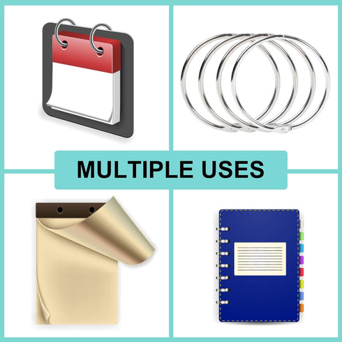uxcell Nickel Plated Steel Loose Leaf Binder Rings, 2.2 Inches Paper Key Rings, 4 Pcs for Home Office Crafts