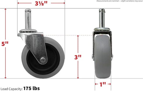 Shepherd Hardware 9807 3-Inch Swivel Stem Caster - Rubber Wheel, 175-lb Load Capacity