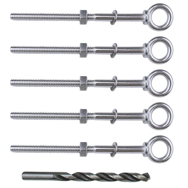 Muzata 5 Pack 1/4" x 5" Eye Bolts with Nuts Washers, T316 Stainless Steel Threaded Eyebolts for Heavy Duty Lifting