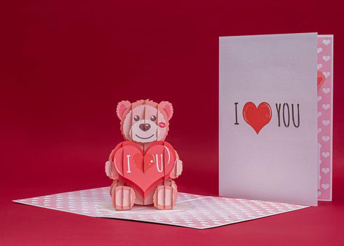 Paper Love 3D Teddy Bear Pop Up Card, Gift for Birthday, Mothers Day, Wedding, Anniversary, 5" x 7"