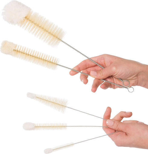 REDECKER Pig Bristle and Wool Tip Bottle Cleaning Brush Set, Made in Germany, Set of 5, Various Sizes