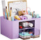 Marbrasse Pen Organizer, Multi-Functional Pencil Holder with 2 Drawers, 5 Compartments for Office Art Supplies (Purple)