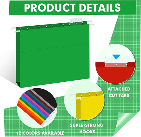 HERKKA Extra Capacity Hanging File Folders, 60 Pack, Reinforced Letter Size, 1 Inch Expansion for Bulky Files, 12