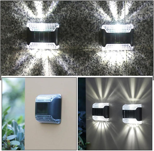 GATHINESS 2pcs Solar Wall Sconce Lights White LED Waterproof Outdoor Security Wall Lamps for Patio Garden Yard