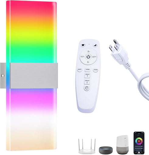 Smart Wall Sconces,LED Wall Lights Works with Alexa,APP,Remote Control,Bedroom Living Room Ambiance