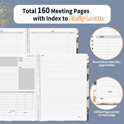 SUNEE Half Meeting Half Note - 8.5"x11" Professional Notebooks, 160 Pages A4 Size Project Planner for Office & Business