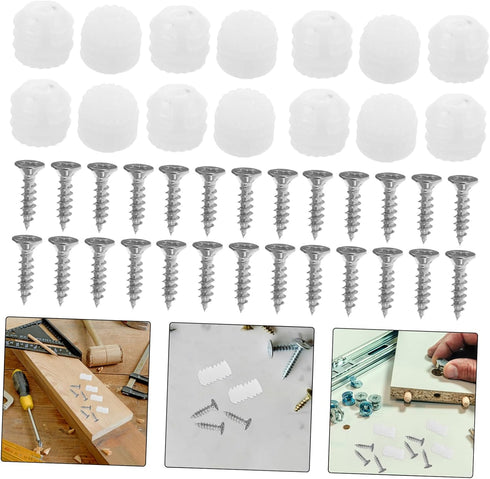 200pcs NUOBESTY Plastic Hinge Dowel Inserts Self-Tapping Screws for Cabinet Door Repair and Installation Plastic