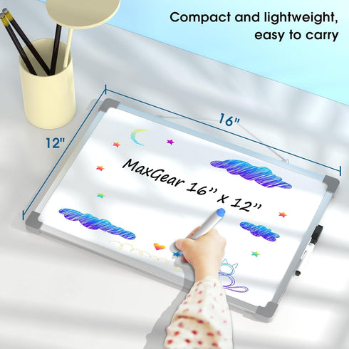 MaxGear Dry Erase Board for Wall, 16" x 12", Aluminum Frame, Double-Sided Magnetic White Board, Portable