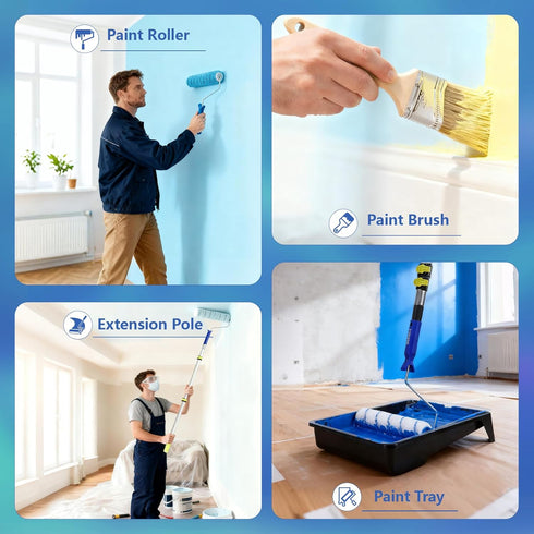 BHLUUIYER 2 4 Set 9 4 Paint Roller Kit with to FT Extension Pole for House Painting - Completed Home Painting