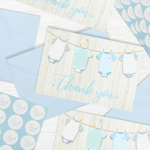 Pipilo Press 6 4 Inch Pack 60 Baby Shower Thank You Cards with Envelopes & Stickers for Boy - x Blue Clothesline Design