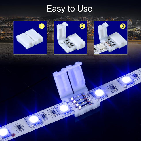 10PCS LED Strip Connectors, 4 Pin 10mm Connectors for LED Light Strips, RGB Strip Connector