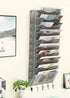 EasyPAG 10 Pocket Hanging File Organizer, Wall Mount Vertical File Holder with 5 Key Hooks, Silver for Office and