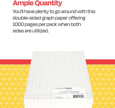 School Smart Double Sided Graph Paper, 8-1/2 x 11 Inches, 1/2 Inch Rule, White, Pack of 500