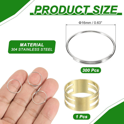 300pcs 16mm 304 MECCANIXITY Mini Split Rings, Stainless Steel Jump Ring Small Round Ring Clips Crystals Suncatcher