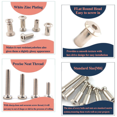 ALLOYPRO M6 3/4" 35-Sets Cabinets,M6x20mm x Hex Drive Socket Cap Bolts Screws Kit, Binding Post Screws Socket Cover