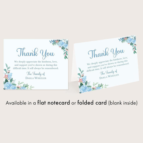 5.5x4.25 Floral Sympathy Thank You Cards, Personalized Funeral Thank You Cards, Bereavement Notes with Envelopes, Flat