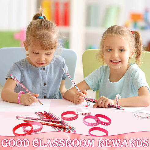 JUNEBRUSHS 72Pcs Valentine's Day Party Favors Set, 36Pcs Valentines Day Pencils with 36Pcs Silicone Bracelets