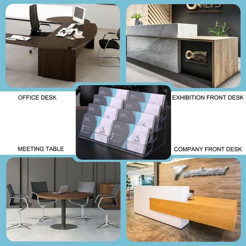 Business Card Holder, 8 Pocket Acrylic Stand for Desk, Clear Business Card Display for Home and Office, 4 PCS