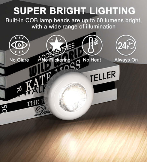 Closet Counter -5Pack Tap Light Push Lights, Under Cabinet Lights Touch Lights Push Button Light Battery Operated Puck