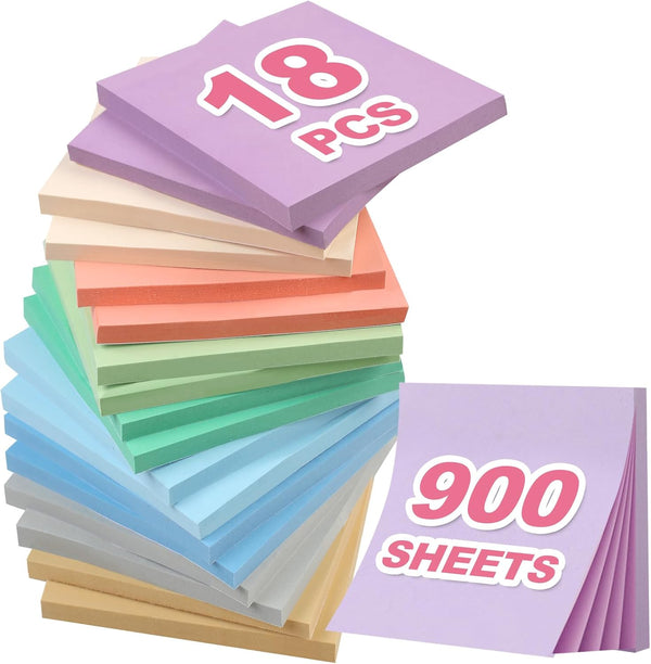 Joyberg 18 Pads Sticky Notes, 3x3” Aesthetic Notes, 9 Colors for Office, School, Home Desks