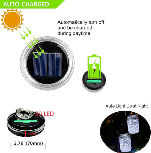 ZNYCYE Mason Jar Solar Lights, 12 Pack 30LED Fairy Lights for Outdoor Waterproof Decoration - Cool White