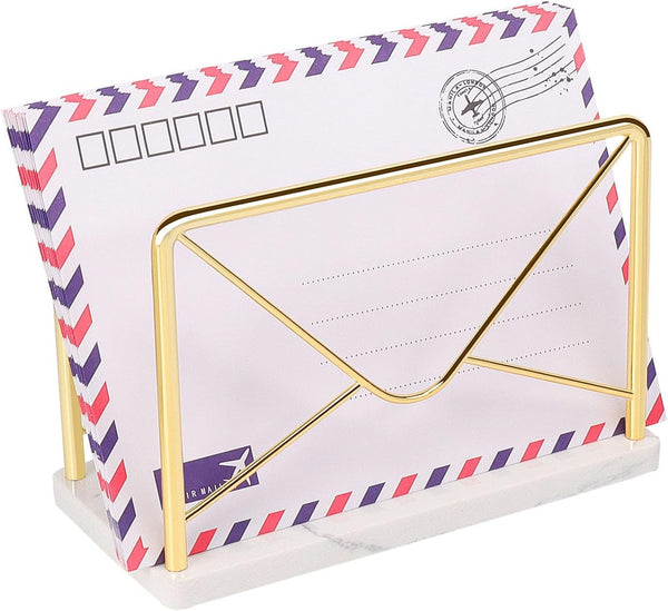 Modern Mail Holder for Home Office, Metal Letter Organizer Sorter for Desk, Marble Base, Envelope Storage Rack