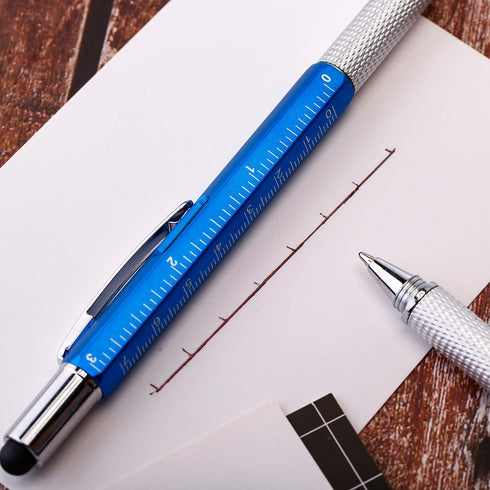 Zhanmai 8 Pcs Gift Pen for Men, 6 in 1 Multitool Tech Tool Pen with Ruler, Levelgauge, Ballpoint Pen, Refills (Red,