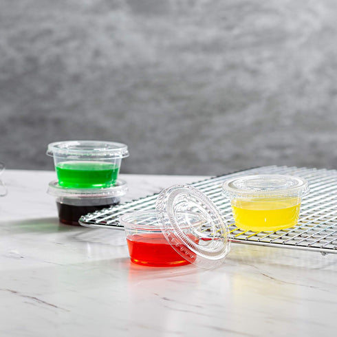 Portion Cups with Lids (2 Ounces, 100 Pack) | Disposable Plastic Cups for Meal Prep, Portion Control, Salad Dressing,