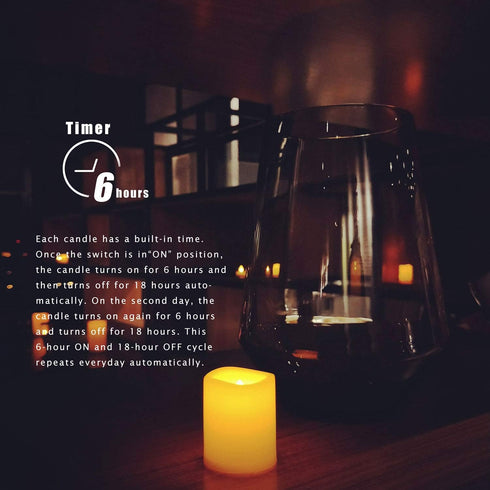 6 18 Flameless Flickering LED Votive Tealight Candles Battery Operated with Timer / Hours On and Hours Off Per Cycle