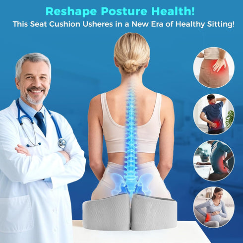 Tailbone Seat Cushion for Office Chair with Adjustable Loft, Thick Memory Foam Chair Cushion for Back & Sciatica Coccyx