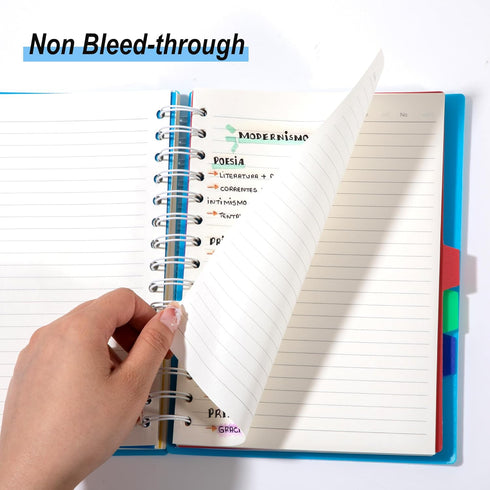 Yoment 5 Subject Notebook College Ruled Spiral Notebook 5x7 with Removable Dividers, 270 Pages Notebooks for Work, A5
