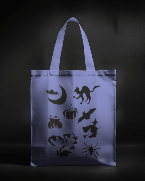 Reusable Halloween Theme Stencil 8.5" x 11" - Bat, Cat, Pumpkin, Witch Design for Spooky Crafts