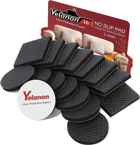 Yelanon Non Slip Furniture Pads - 16 pcs 2” Furniture Grippers for Hardwood Floors, Self Adhesive Rubber Feet, Anti