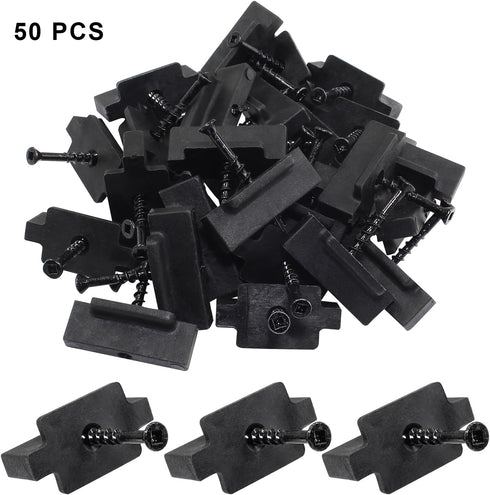 50Pcs Black Nylon Plastic Hidden Fasteners Clips for Deck Fastening, Universal Deck Fastener Clips with Metal Screws