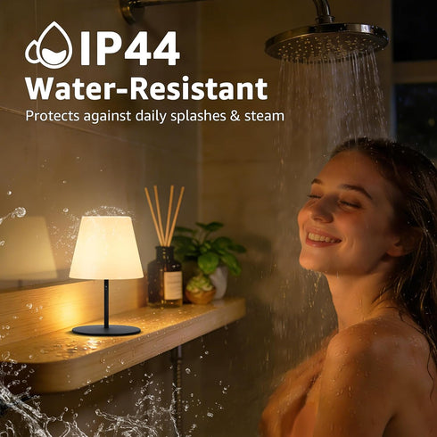 2 IP44 uuffoo Pcs Mini Shower Lamp Rechargeable Table Lamp, Cordless Desk Lamps Bathroom Lamp Touch Warm White and RGB