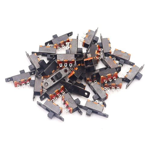 100PCS 3mm High Knob Vertical Micro Mini Slide Switches, 3 Pin 2 Position SPDT with Screw Hole Latching Toggle Switches