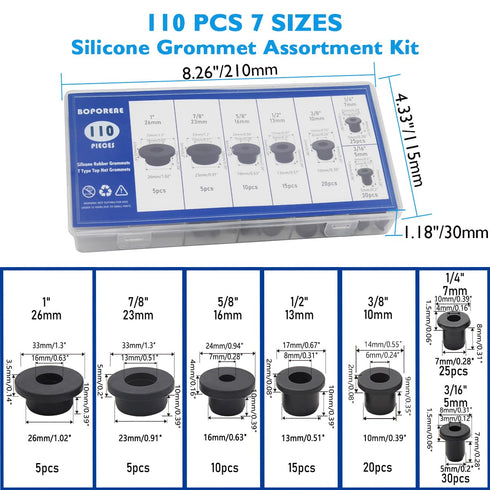 110PCS Grommets Grommet Tophat Silicone Rubber for Wiring Assortment Kit, Waterproof Automotive Firewall Wire Cable