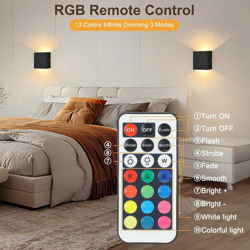 Dimmable LG9945887 Lightess RGB Battery Operated Wall Sconce with Remote, LED Wall Light Rechargeable, Up Down Wall