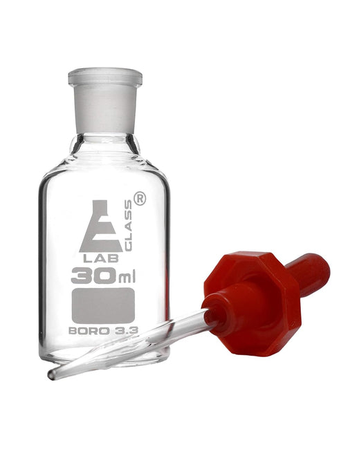 EISCO Dropping Bottle, 30ml (1oz) - Borosilicate 3.3 Glass - Eye Dropper Pipette and Dust Proof Rubber Bulb - Octagonal, Non-Screw Top