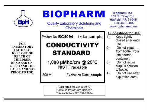 Conductivity Calibration Standard 3-Pack, 500 mL Each: 1,000 µS, 10,000 µS, 100,000 µS
