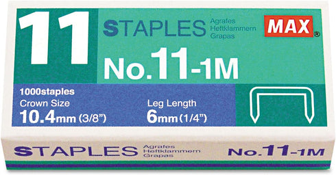 Max NO111M No. 11 Mini Staples for HD-11FLK, 1/4-Inch Leg, 3/8-Inch Crown Flat Clinch, 1,000/Box by Max
