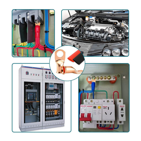 10PCS Battery Cable Ends, 6 Gauge Wire Connectors 3/8 Copper Wire Lugs, Bare Copper Eyelets with Heat Shrink Tubing by