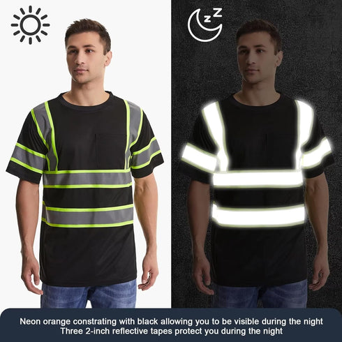 SKSAFETY High Visibility Class 3 Safety T-Shirts - Quick Dry Reflective Short Sleeve Shirts for Men & Women, Medium