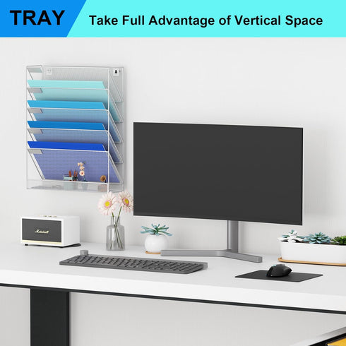Wall File Organizer Holder, Mesh Hanging Paper Document Holder, Vertical 6 Pocket Tier